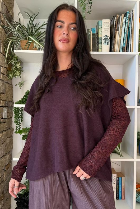 Paisley Park Flock Body Skim Top Aubergine